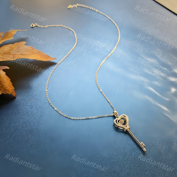 NEW Certified 1/2 ct. t.w. Moissanite Heart Key Necklace - Picture 6 of 7